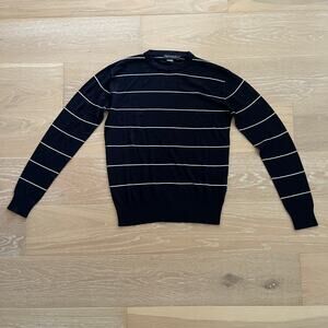 French Connection Men's Navy White Striped Lightweight Sweater Medium